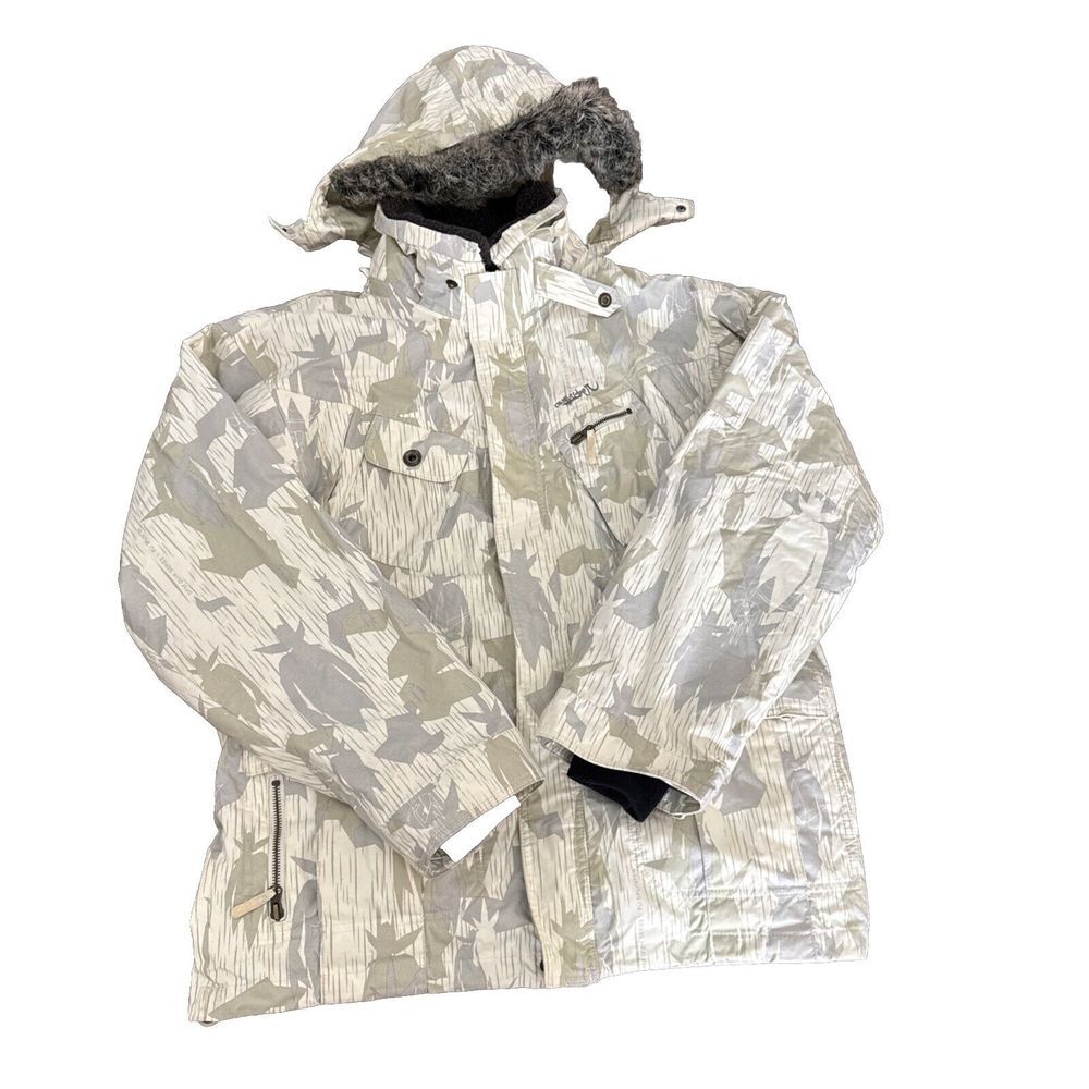 Rare Quicksilver Snow Jacket Mens Small White Camo Ski Snowboarding Camouflage